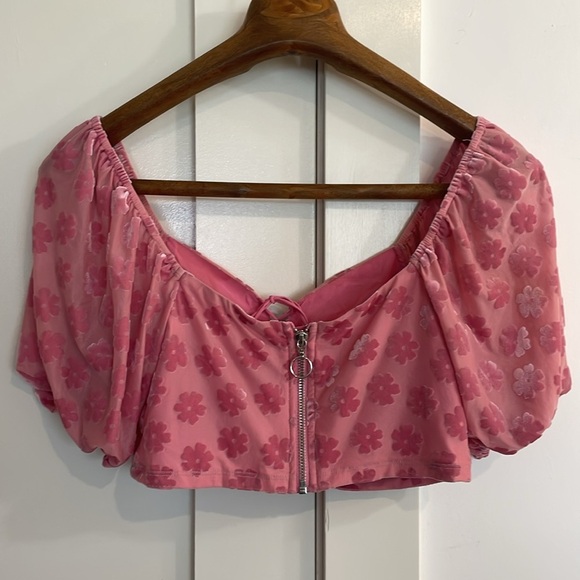 For Love and Lemons Lusk cropped burnout velvet puff sleeve top - Picture 7 of 14